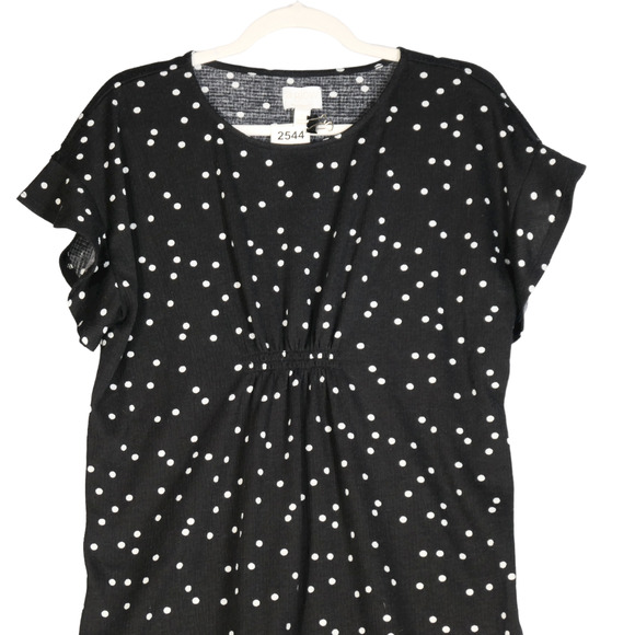 A Glow Black Polka Dot Maternity Blouse Medium Textured Top Ruched Front Back - Picture 2 of 9